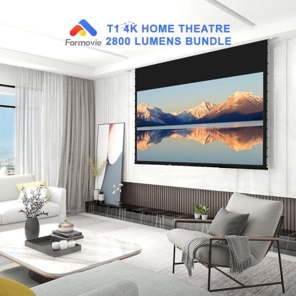 BUNDLE Formovie Theater 4K Triple Laser Projector + VIVIDSTORM Pro Slimline Drop Down Screen Package Deal