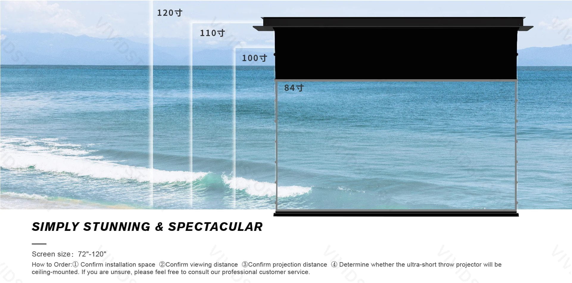 VIVIDSTORM PHANTOM Recessed In-Ceiling Motorized Tension UST ALR Projector Screen