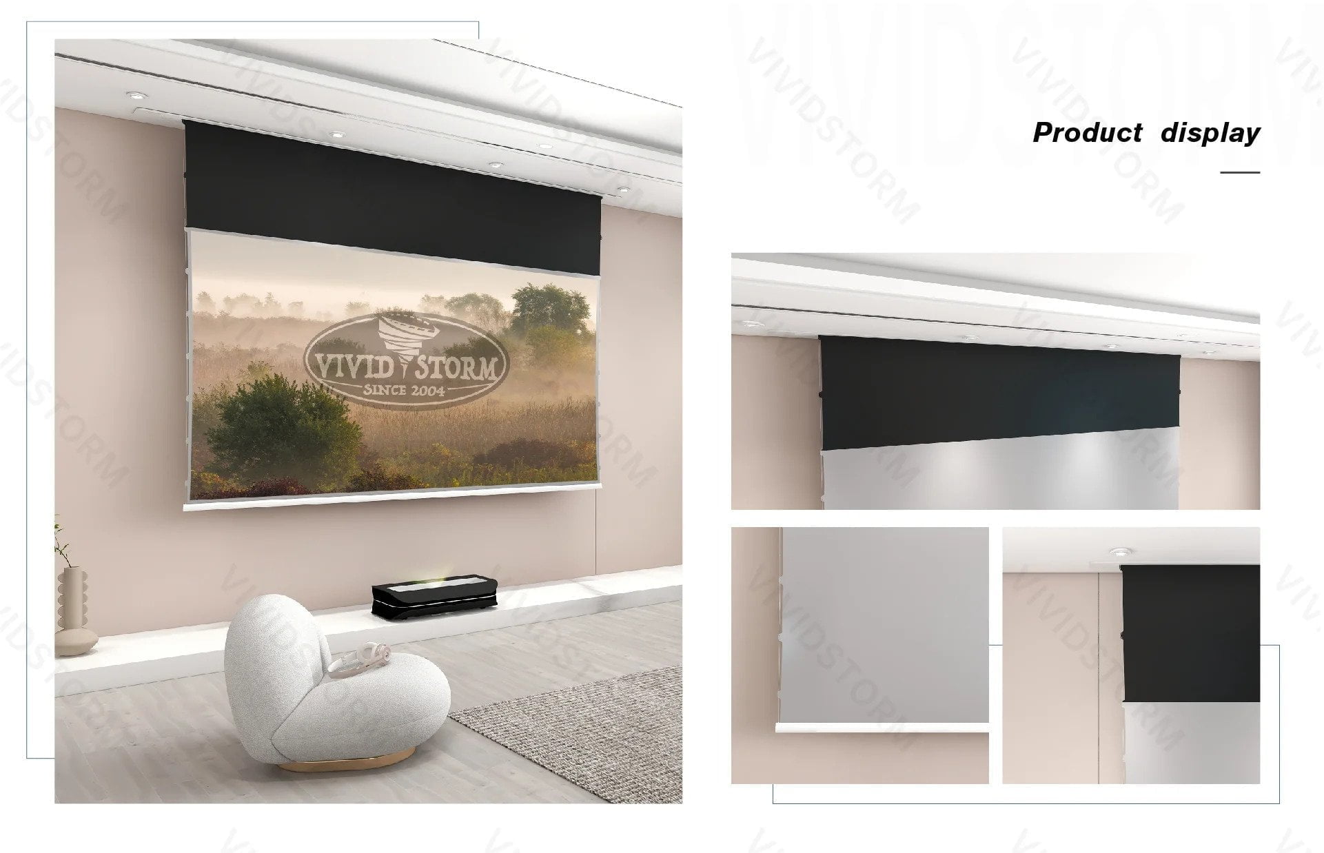 VIVIDSTORM PHANTOM Recessed In-Ceiling Motorized Tension UST ALR Projector Screen