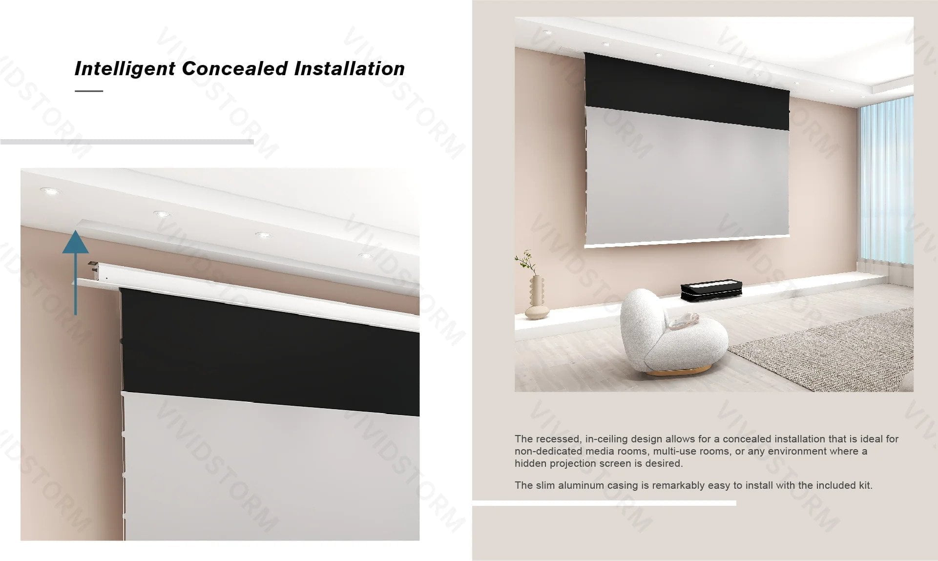 VIVIDSTORM PHANTOM Recessed In-Ceiling Motorized Tension UST ALR Projector Screen