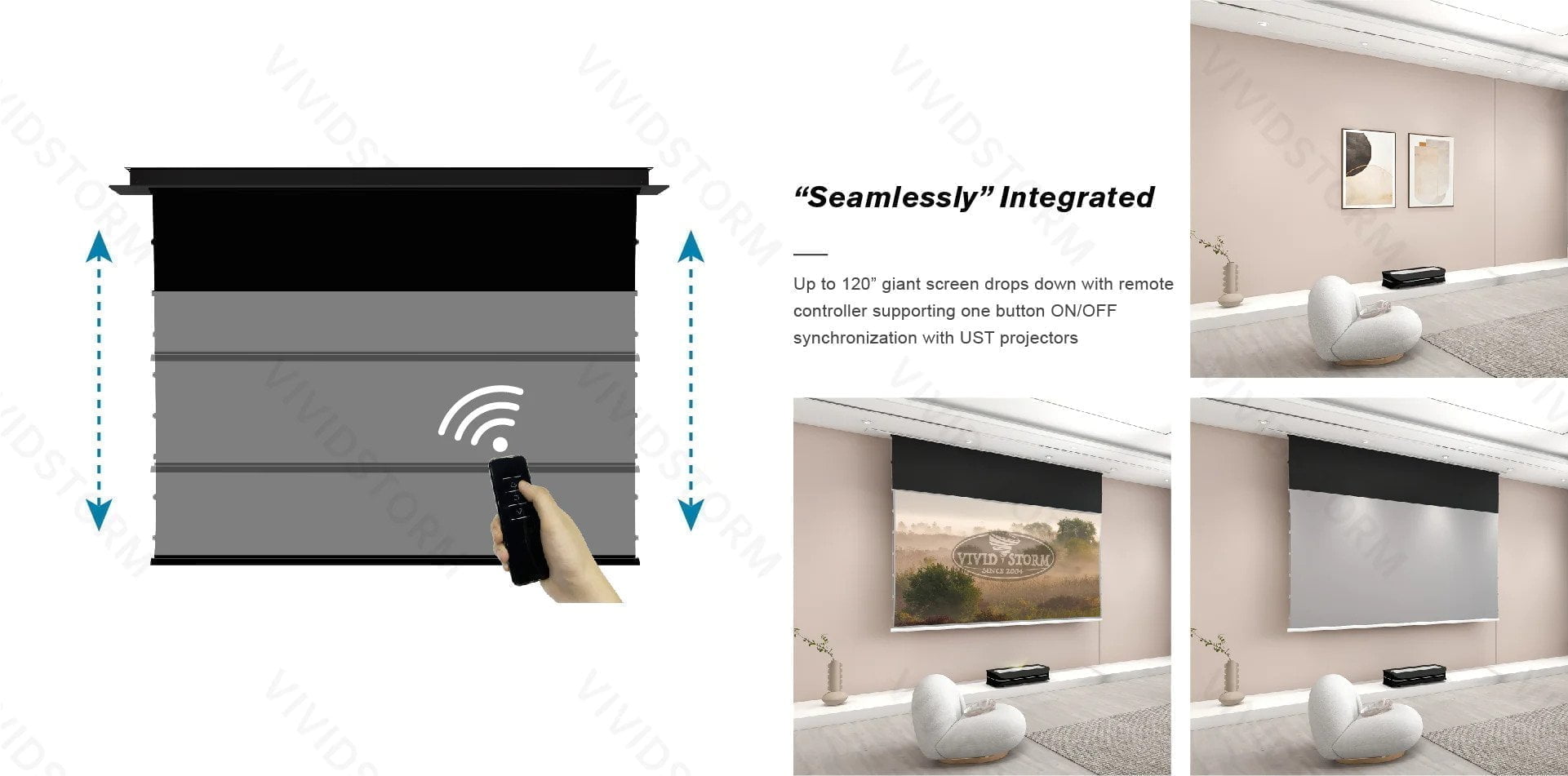 VIVIDSTORM PHANTOM Recessed In-Ceiling Motorized Tension UST ALR Projector Screen